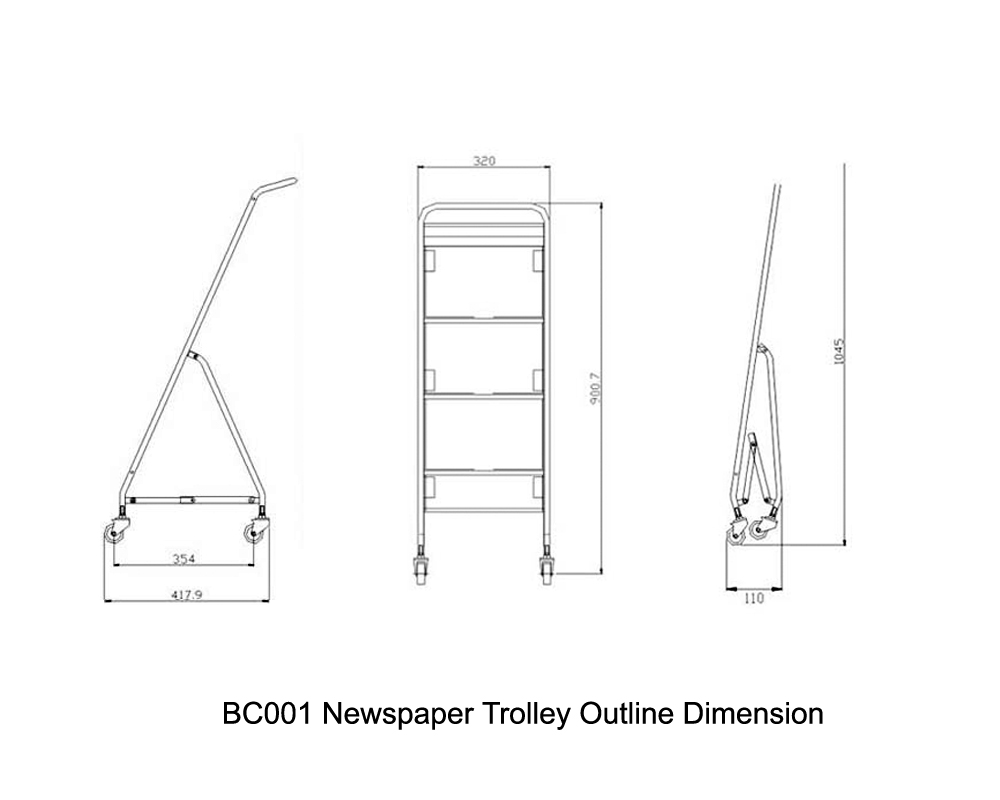 BC001 Newspaper Trolley Outline Dimension