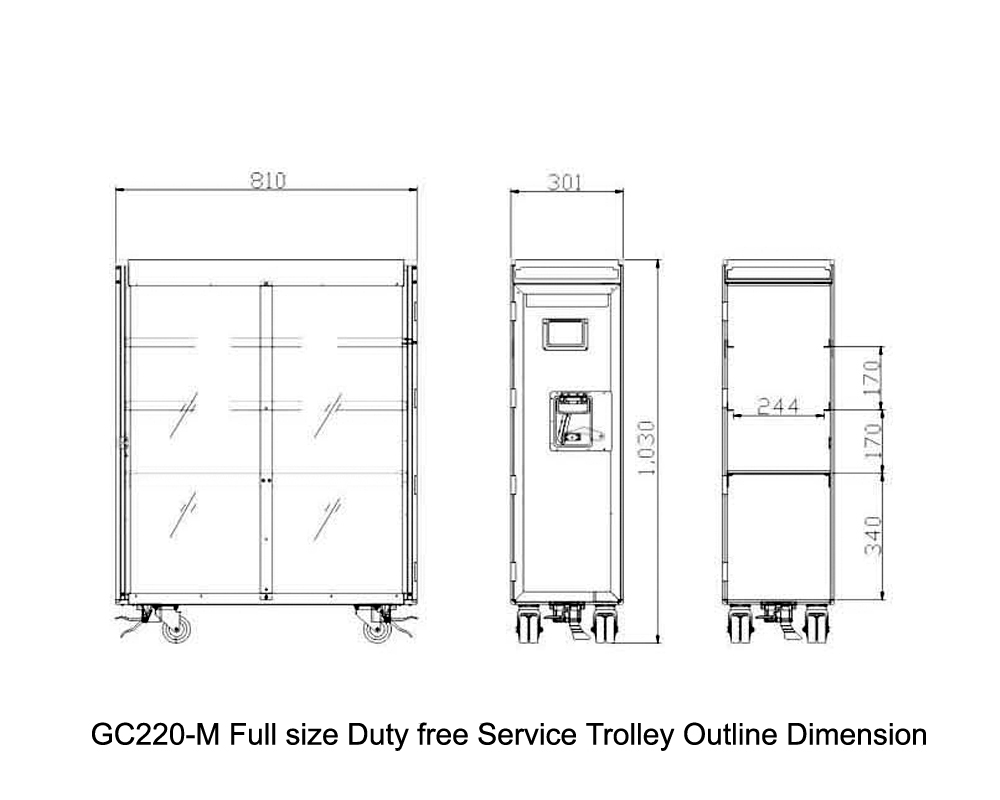 GC220-M Puna veličina Duty free servisna kolica Outline Dimenzija