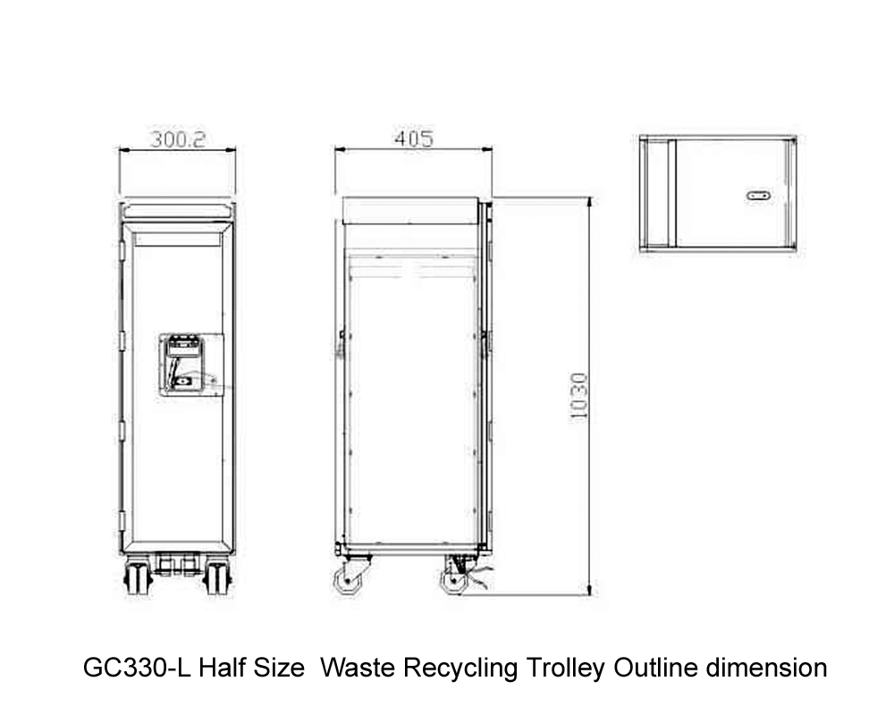 Obrysový rozmer vozíka na recykláciu odpadu polovičnej veľkosti GC330-L