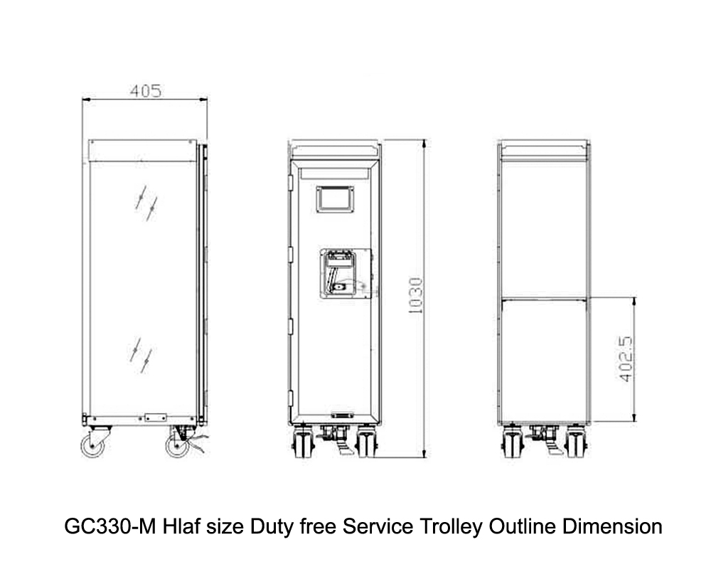 GC330-M Hlaf grutte Duty free Service Trolley Outline Dimension