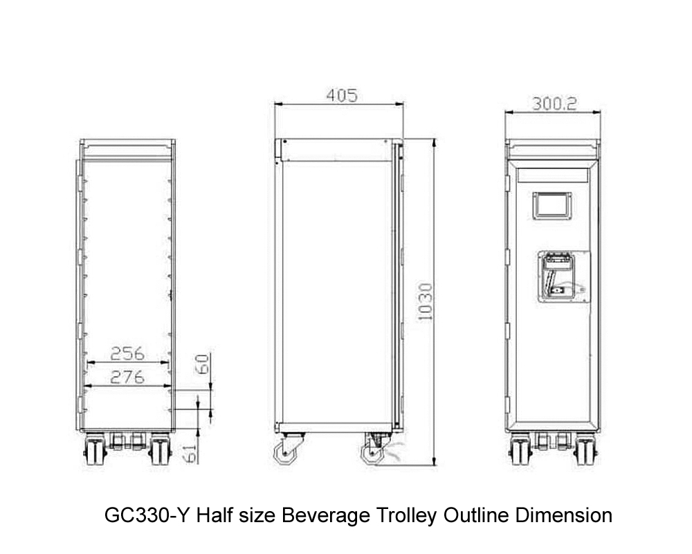 GC330-Y Dimensión do contorno do carro de bebidas de tamaño medio