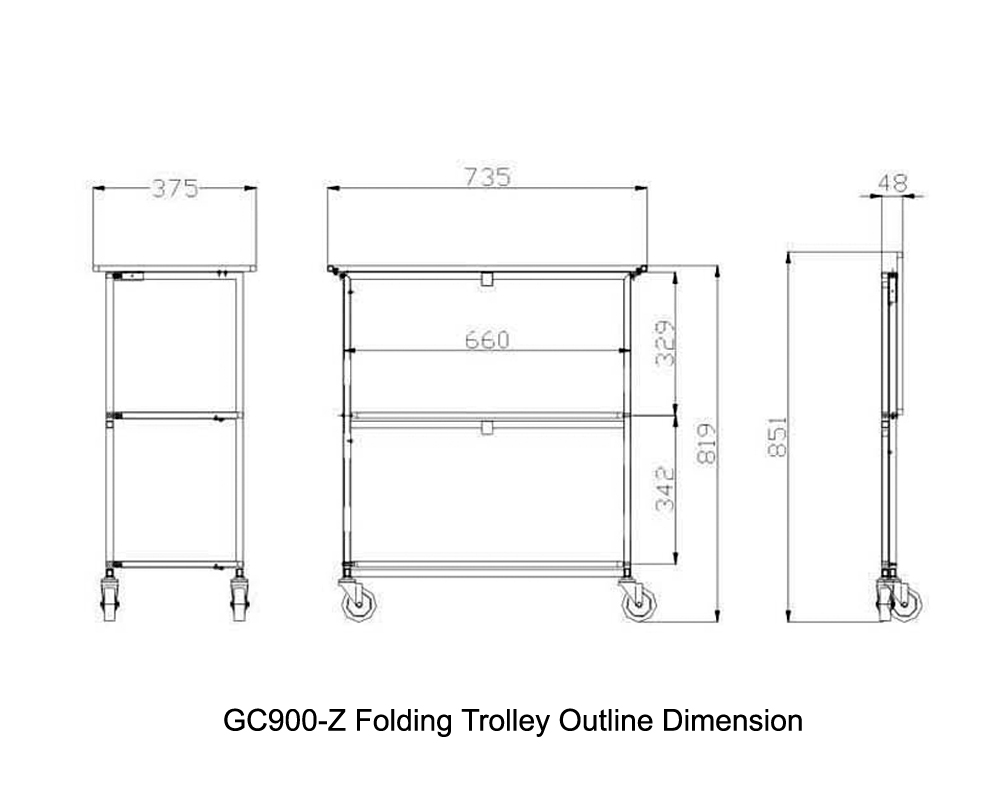 GC900-Z Faldebla Troleo Skizo-Dimensio