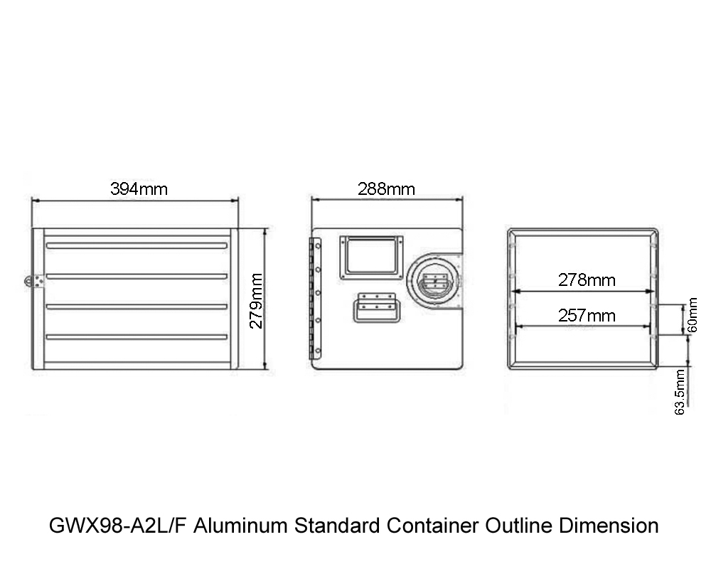 GWX98-A2L-F Aluminium Standaard Container Outline Dimension