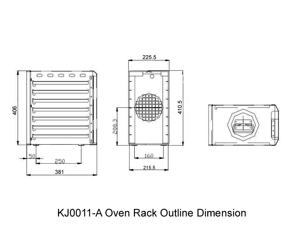 KJ0011-A Dimensi Garis Besar Rak Oven