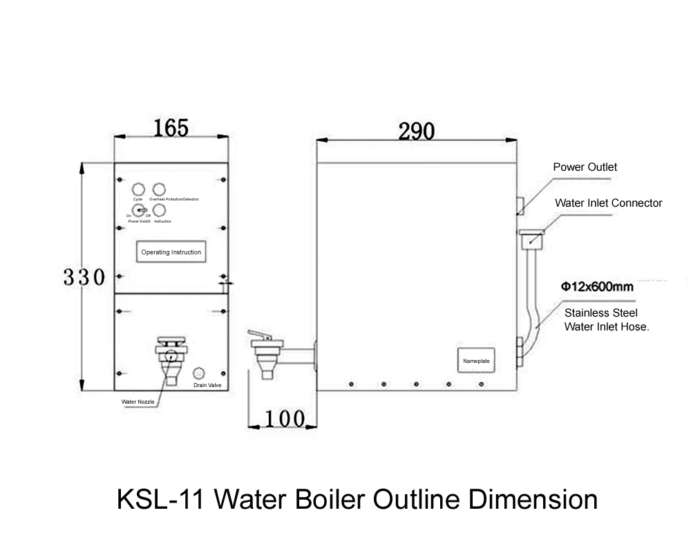 KSL-11 ջրի կաթսայի ուրվագծային չափը